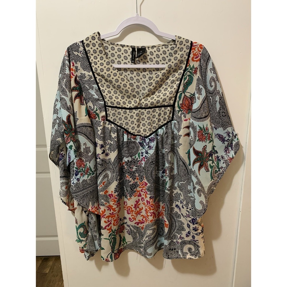New Directions Floral Top‎ Women's Size 1X Tunic Flowy Wedding Festival Boho Art